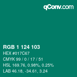 Color code: RGB 1 124 103 | qconv.com