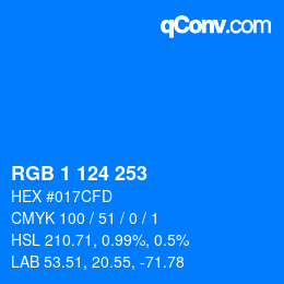 カラーコード: RGB 1 124 253 | qconv.com