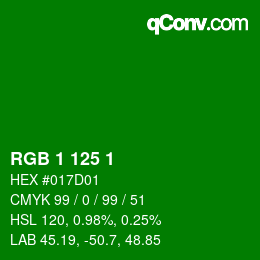 カラーコード: RGB 1 125 1 | qconv.com