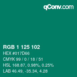 カラーコード: RGB 1 125 102 | qconv.com