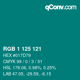 Color code: RGB 1 125 121 | qconv.com