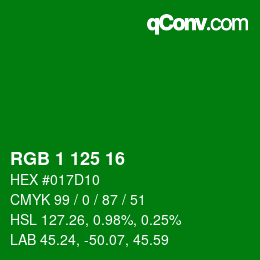 カラーコード: RGB 1 125 16 | qconv.com