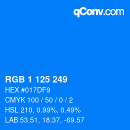 Color code: RGB 1 125 249 | qconv.com