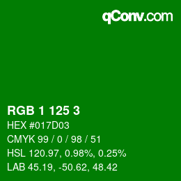 Color code: RGB 1 125 3 | qconv.com