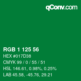 Color code: RGB 1 125 56 | qconv.com