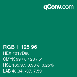 Color code: RGB 1 125 96 | qconv.com