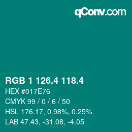 カラーコード: RGB 1 126.4 118.4 | qconv.com