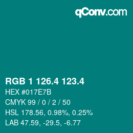 カラーコード: RGB 1 126.4 123.4 | qconv.com