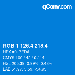 カラーコード: RGB 1 126.4 218.4 | qconv.com