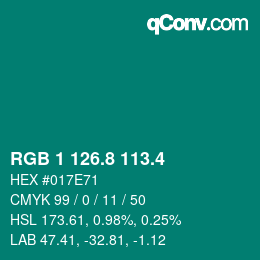 カラーコード: RGB 1 126.8 113.4 | qconv.com