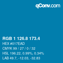 カラーコード: RGB 1 126.8 173.4 | qconv.com