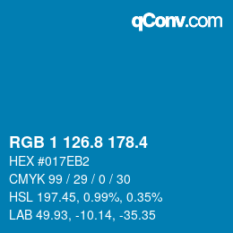 カラーコード: RGB 1 126.8 178.4 | qconv.com