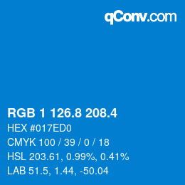 カラーコード: RGB 1 126.8 208.4 | qconv.com