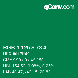 カラーコード: RGB 1 126.8 73.4 | qconv.com