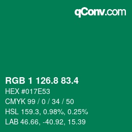カラーコード: RGB 1 126.8 83.4 | qconv.com