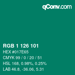カラーコード: RGB 1 126 101 | qconv.com