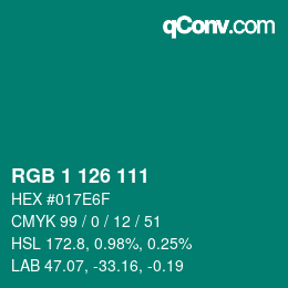 Color code: RGB 1 126 111 | qconv.com
