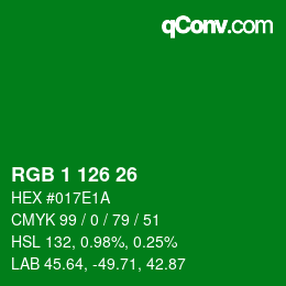 Color code: RGB 1 126 26 | qconv.com