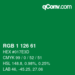 Color code: RGB 1 126 61 | qconv.com