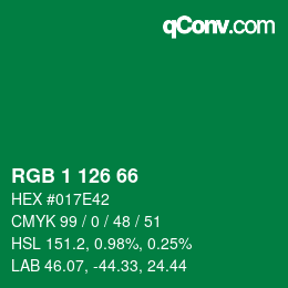 Color code: RGB 1 126 66 | qconv.com