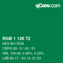 Color code: RGB 1 126 72 | qconv.com