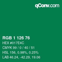 カラーコード: RGB 1 126 76 | qconv.com