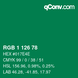 カラーコード: RGB 1 126 78 | qconv.com