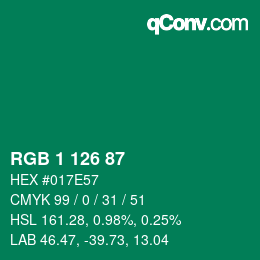カラーコード: RGB 1 126 87 | qconv.com
