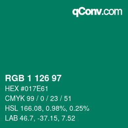 Color code: RGB 1 126 97 | qconv.com