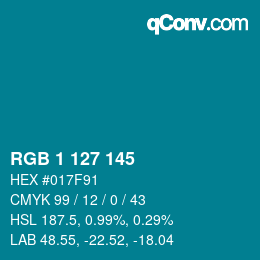 Color code: RGB 1 127 145 | qconv.com