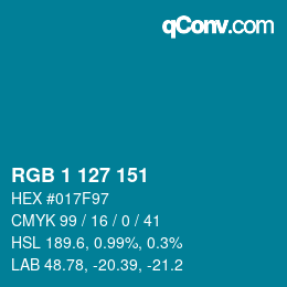 Color code: RGB 1 127 151 | qconv.com