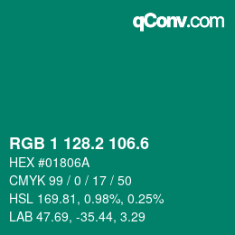 カラーコード: RGB 1 128.2 106.6 | qconv.com