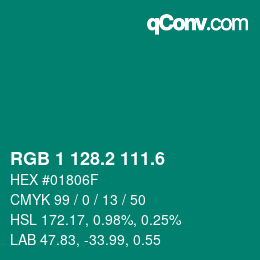 カラーコード: RGB 1 128.2 111.6 | qconv.com