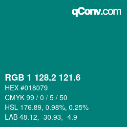 カラーコード: RGB 1 128.2 121.6 | qconv.com