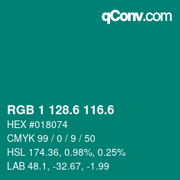 カラーコード: RGB 1 128.6 116.6 | qconv.com