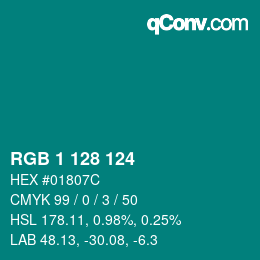 カラーコード: RGB 1 128 124 | qconv.com