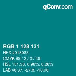 Color code: RGB 1 128 131 | qconv.com