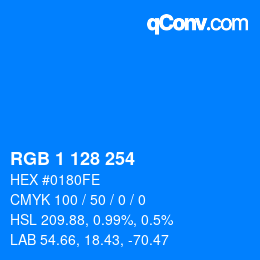 颜色代码: RGB 1 128 254 | qconv.com