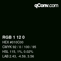 颜色代码: RGB 1 12 0 | qconv.com