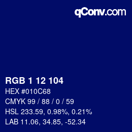 Color code: RGB 1 12 104 | qconv.com