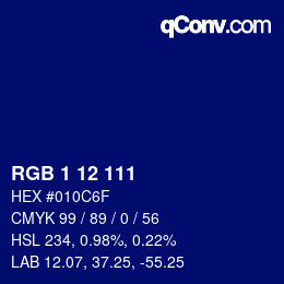 Color code: RGB 1 12 111 | qconv.com