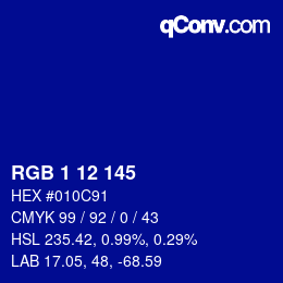 カラーコード: RGB 1 12 145 | qconv.com