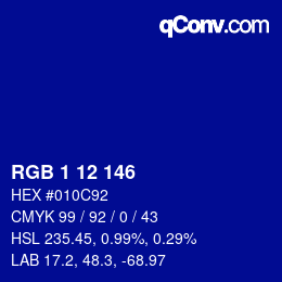 Color code: RGB 1 12 146 | qconv.com