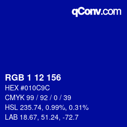 Color code: RGB 1 12 156 | qconv.com