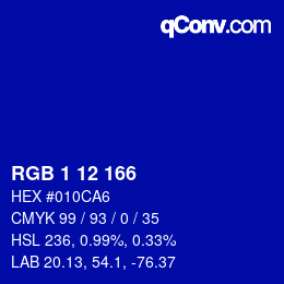 Color code: RGB 1 12 166 | qconv.com