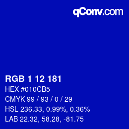 Color code: RGB 1 12 181 | qconv.com