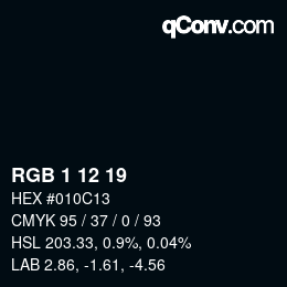 Color code: RGB 1 12 19 | qconv.com