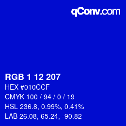カラーコード: RGB 1 12 207 | qconv.com