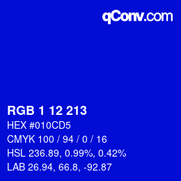 カラーコード: RGB 1 12 213 | qconv.com