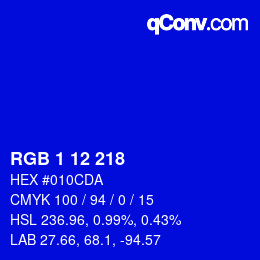 カラーコード: RGB 1 12 218 | qconv.com